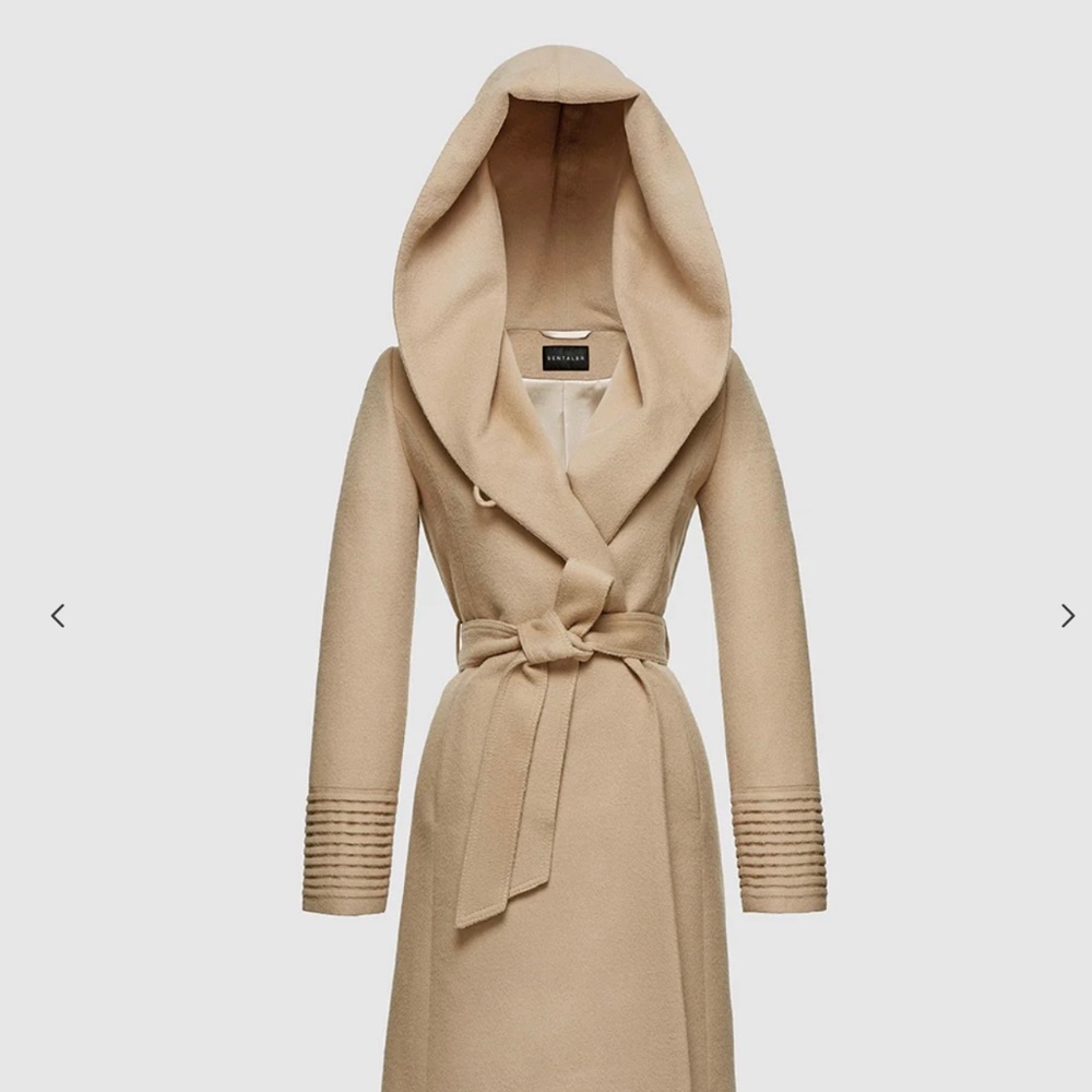 Baby Alpaca Mid Length Hooded Wrap Coat